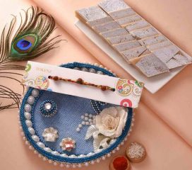 Rudraksh Rakhi with Kaju Barfi and Thali