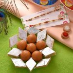 Set of 2 Rakhis with Kaju Barfi and Besan Ladoo