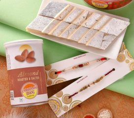 Set of 2 Rakhis with Kaju Katli and Almonds
