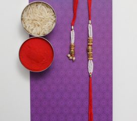 White Beads Bhaiya Bhabhi Set of Two Rakhis