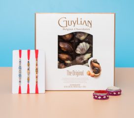 Dazzling Three Designer Rakhi Set with Belgian Chocolate