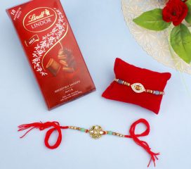 Kundan Rakhi Set Of Two with Lindt Chocolates